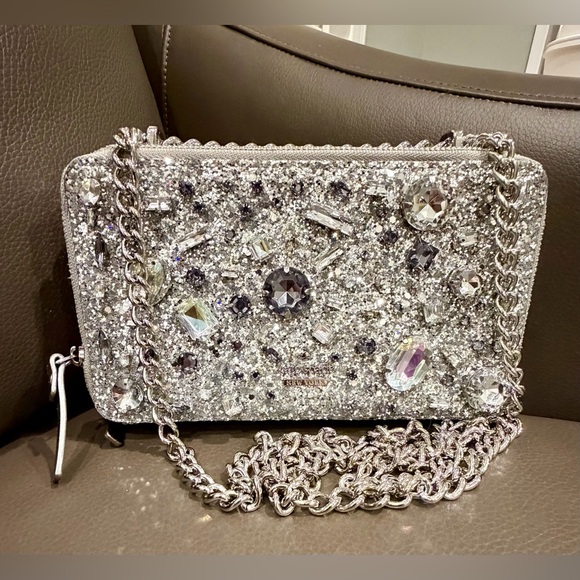 kate spade Handbags - Kate Spade Silver Glitter Crystal-Embellished Shoulder or Crossbody Bag